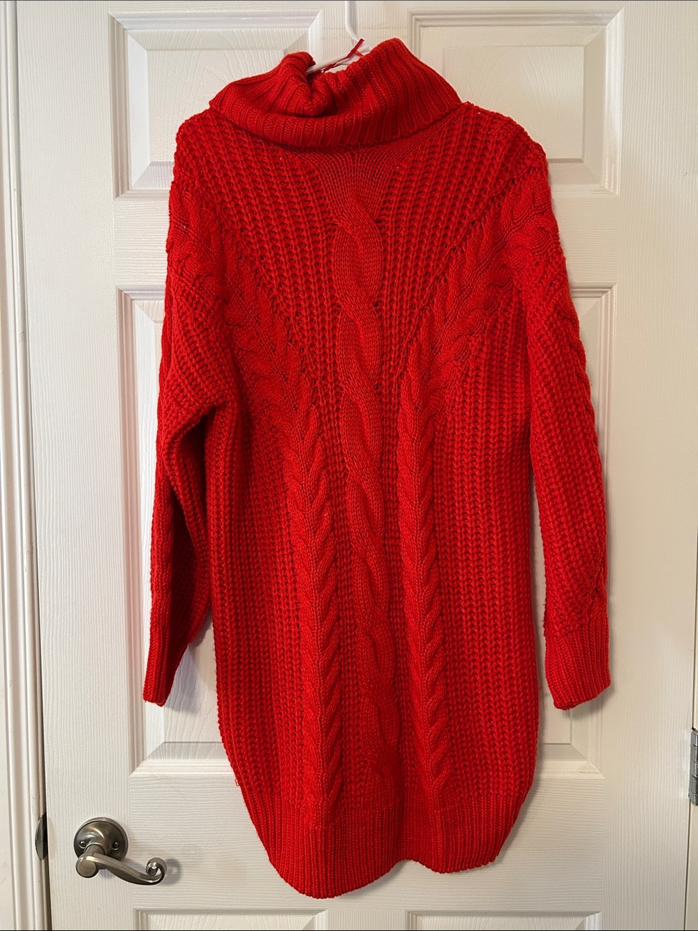 Brave Soul Bright Red Cable-Knit Turtleneck Sweater Dress